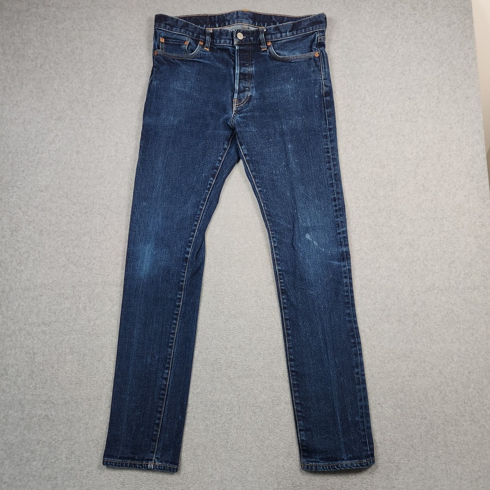 Buck Mason Jeans Men's 33X34 (Actual 32X32) Maverick Slim Button Fly Double Dip